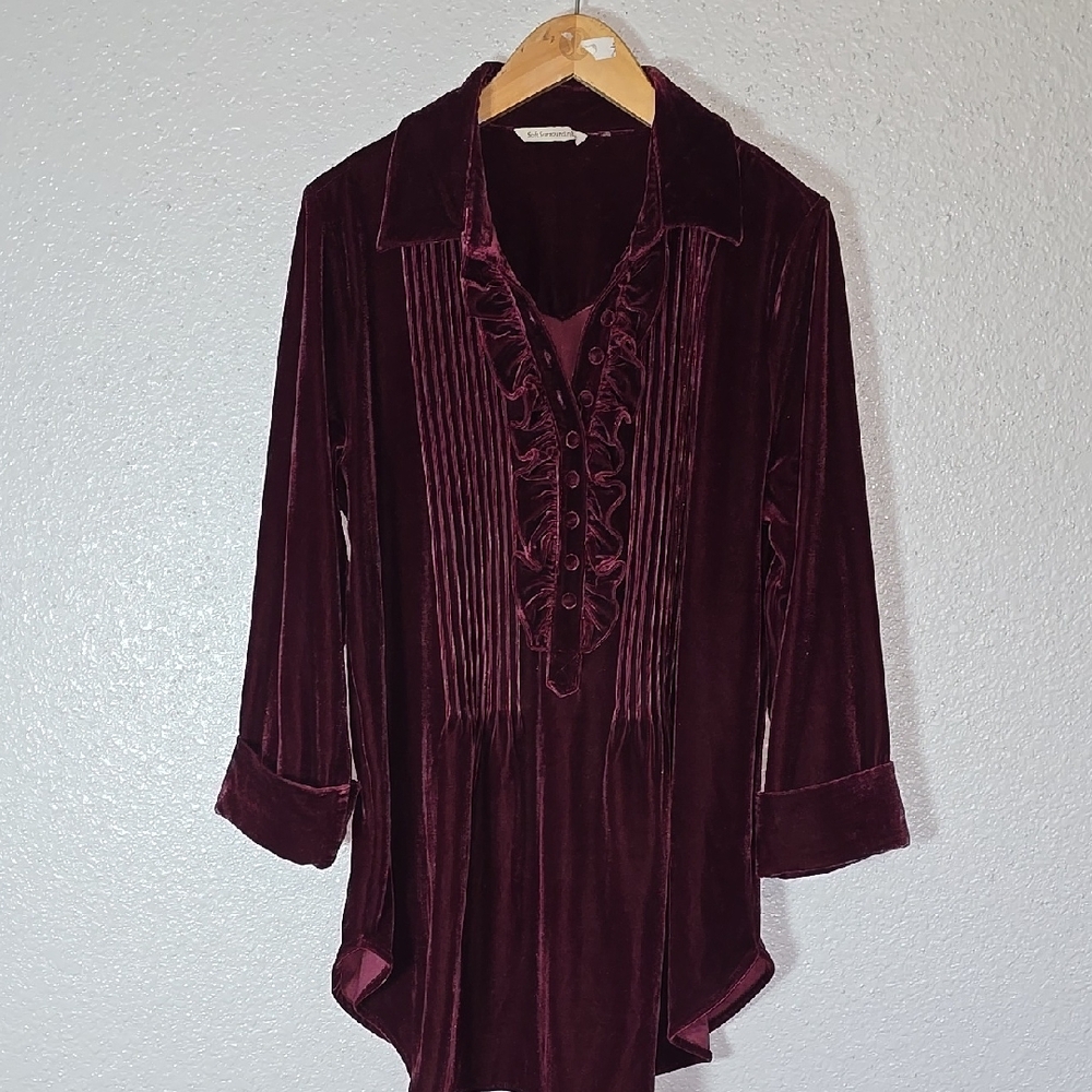 Soft Surroundings Deep Red Velvet Top